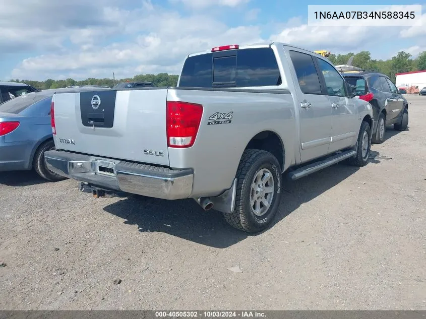 2004 Nissan Titan Le VIN: 1N6AA07B34N588345 Lot: 40505302