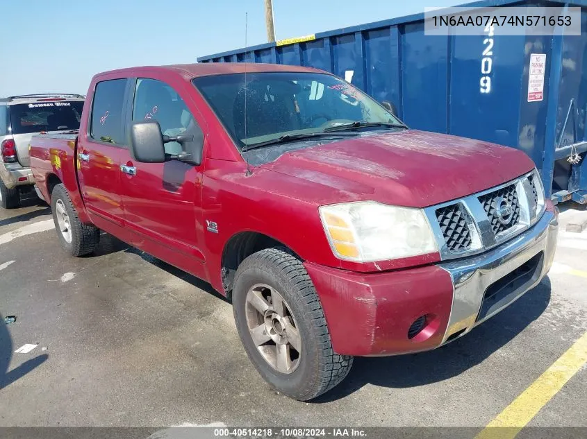 2004 Nissan Titan Se VIN: 1N6AA07A74N571653 Lot: 40514218