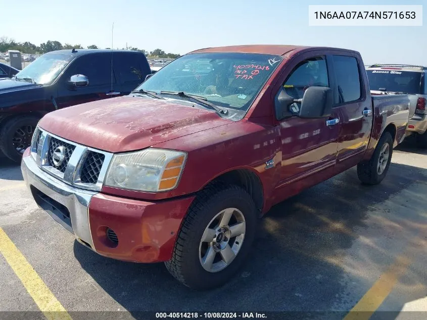 2004 Nissan Titan Se VIN: 1N6AA07A74N571653 Lot: 40514218