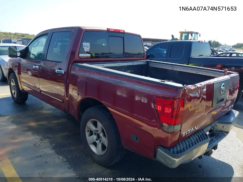 2004 Nissan Titan Se VIN: 1N6AA07A74N571653 Lot: 40514218