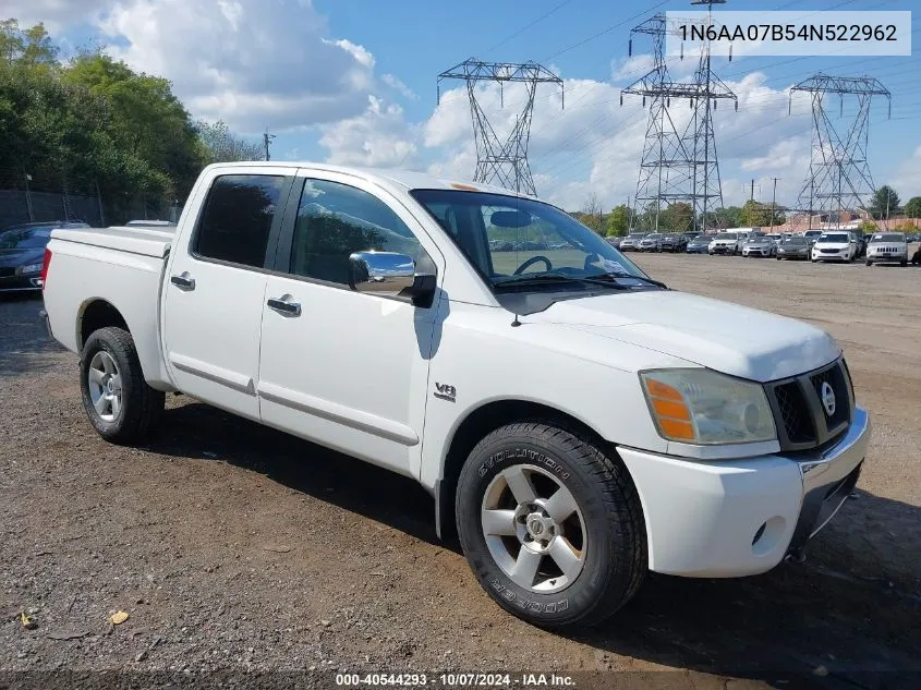 2004 Nissan Titan Se VIN: 1N6AA07B54N522962 Lot: 40544293