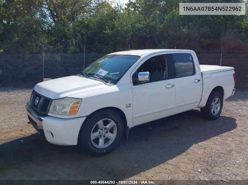 2004 Nissan Titan Se VIN: 1N6AA07B54N522962 Lot: 40544293