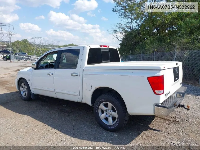 2004 Nissan Titan Se VIN: 1N6AA07B54N522962 Lot: 40544293