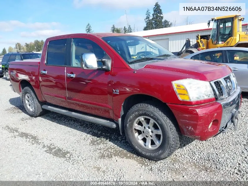 2004 Nissan Titan Se VIN: 1N6AA07B34N526606 Lot: 40548575