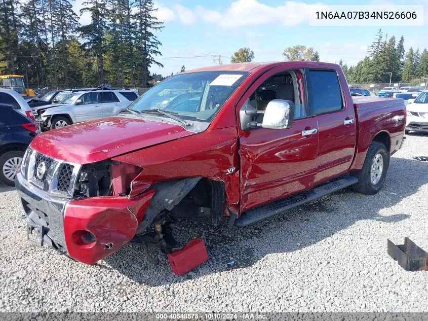 2004 Nissan Titan Se VIN: 1N6AA07B34N526606 Lot: 40548575