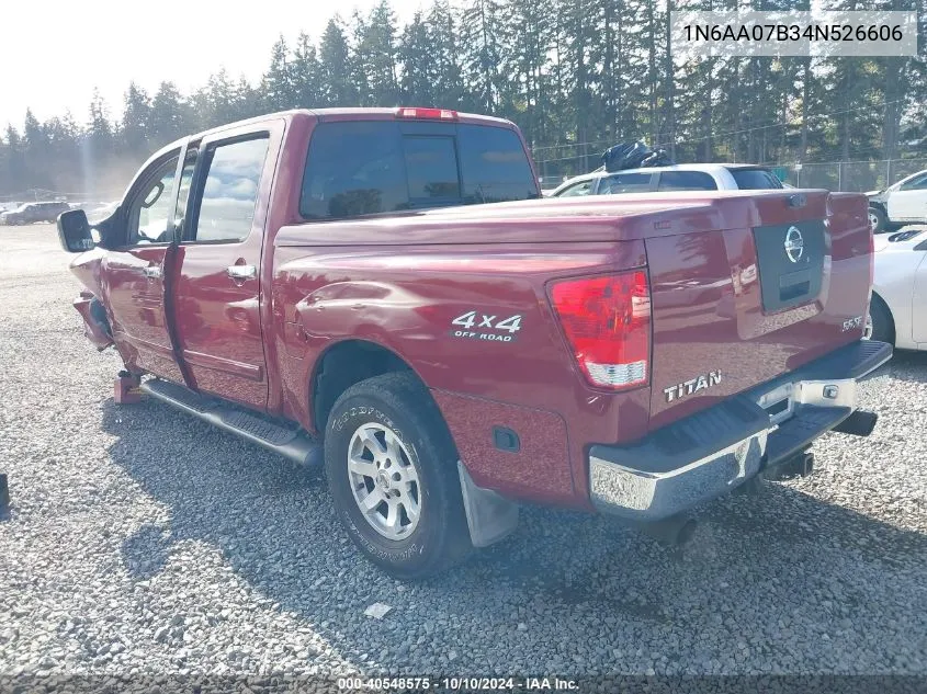 2004 Nissan Titan Se VIN: 1N6AA07B34N526606 Lot: 40548575