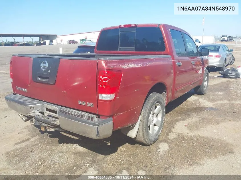 2004 Nissan Titan Xe/Se/Le VIN: 1N6AA07A34N548970 Lot: 40554385