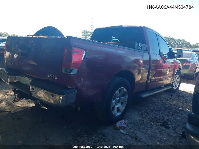 2004 Nissan Titan Le VIN: 1N6AA06A44N504784 Lot: 40572960