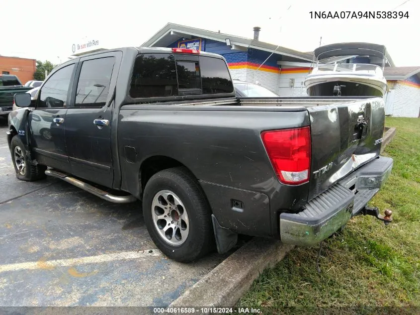 2004 Nissan Titan Xe/Se/Le VIN: 1N6AA07A94N538394 Lot: 40616589