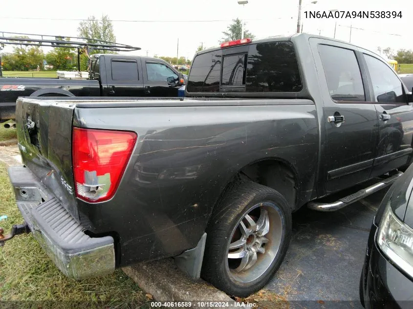 2004 Nissan Titan Xe/Se/Le VIN: 1N6AA07A94N538394 Lot: 40616589