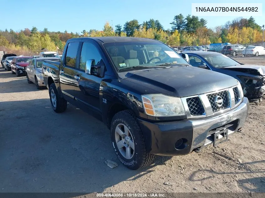 2004 Nissan Titan Se VIN: 1N6AA07B04N544982 Lot: 40643088