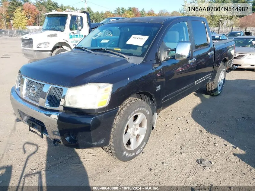 2004 Nissan Titan Se VIN: 1N6AA07B04N544982 Lot: 40643088