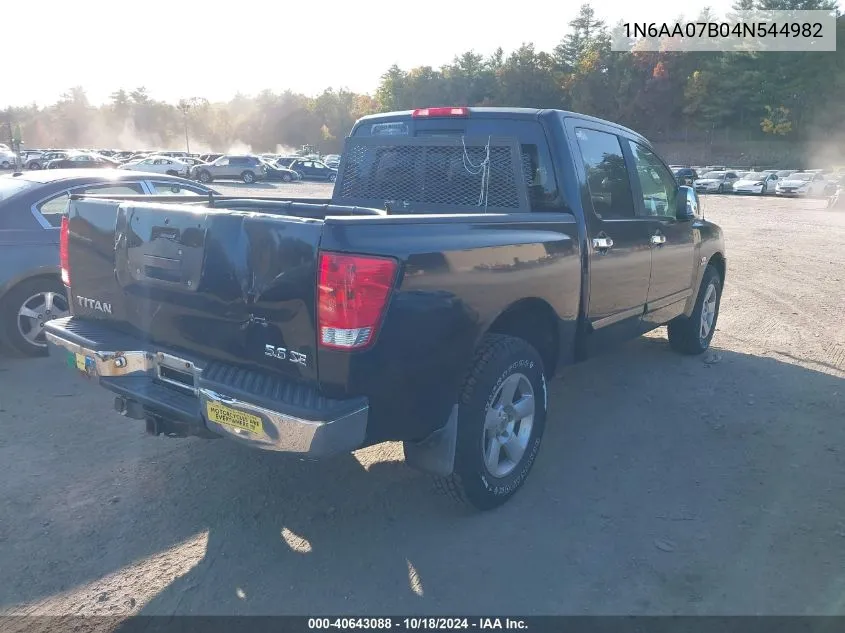 2004 Nissan Titan Se VIN: 1N6AA07B04N544982 Lot: 40643088