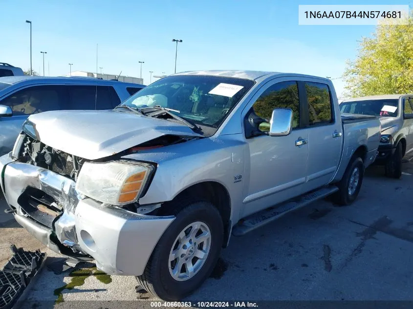 2004 Nissan Titan Xe/Se/Le VIN: 1N6AA07B44N574681 Lot: 40660363