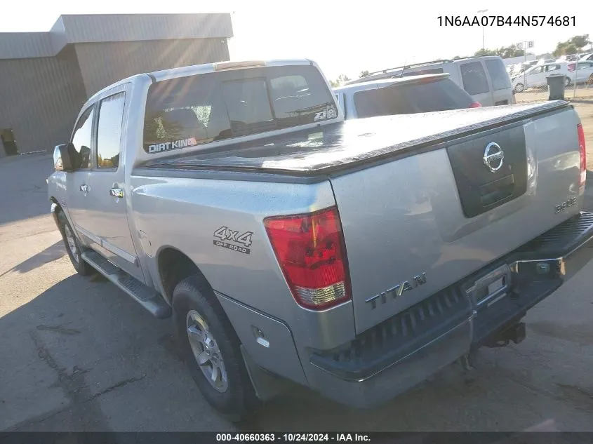 2004 Nissan Titan Xe/Se/Le VIN: 1N6AA07B44N574681 Lot: 40660363