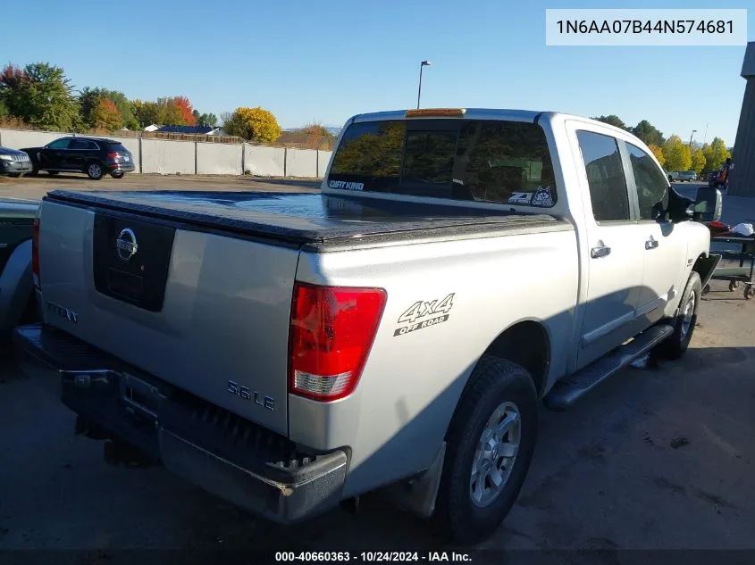 2004 Nissan Titan Xe/Se/Le VIN: 1N6AA07B44N574681 Lot: 40660363