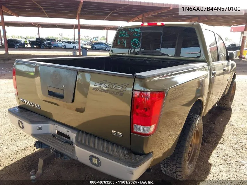 2004 Nissan Titan Xe VIN: 1N6AA07B44N570100 Lot: 40763203