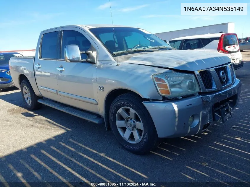 2004 Nissan Titan Le VIN: 1N6AA07A34N535149 Lot: 40851695