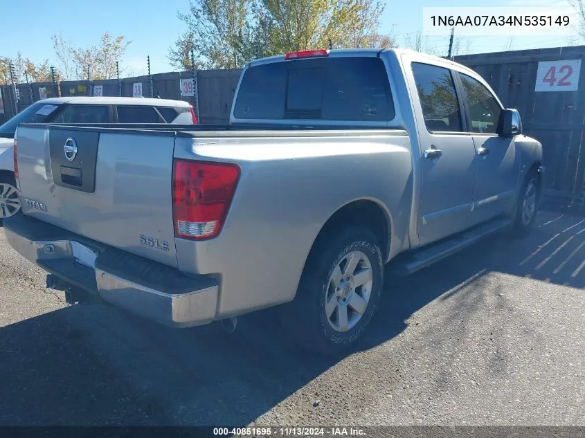 2004 Nissan Titan Le VIN: 1N6AA07A34N535149 Lot: 40851695