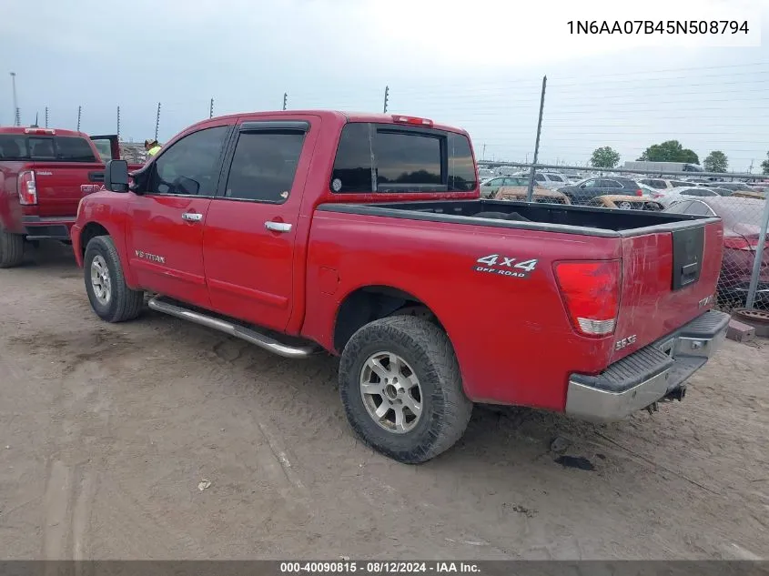 2005 Nissan Titan Se VIN: 1N6AA07B45N508794 Lot: 40090815