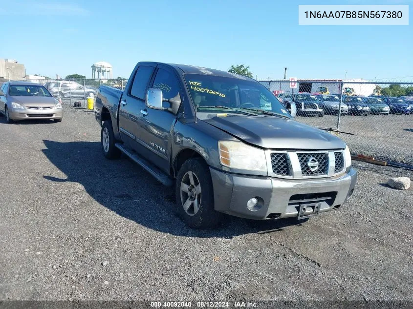 2005 Nissan Titan Se VIN: 1N6AA07B85N567380 Lot: 40092040