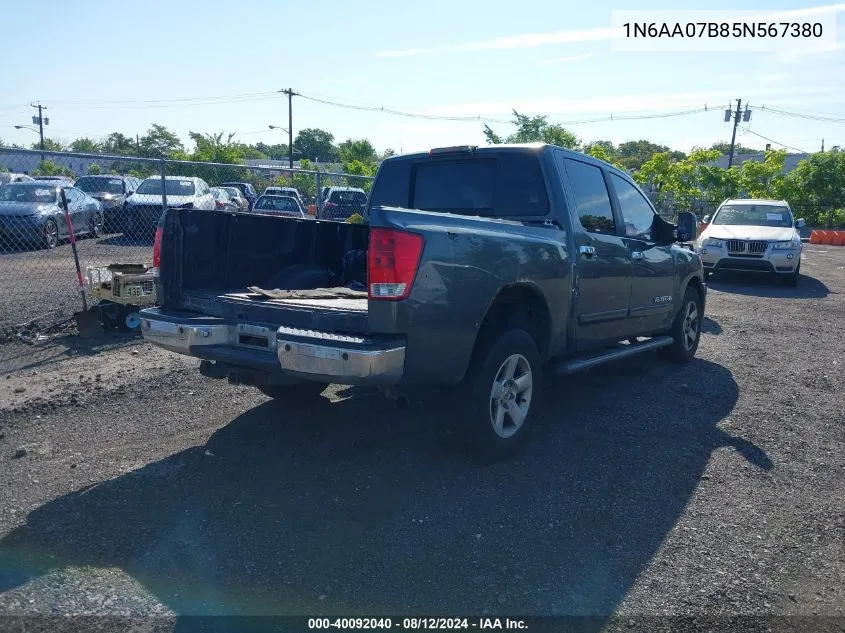 2005 Nissan Titan Se VIN: 1N6AA07B85N567380 Lot: 40092040