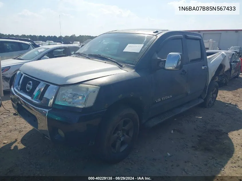 2005 Nissan Titan Se VIN: 1N6BA07B85N567433 Lot: 40229135