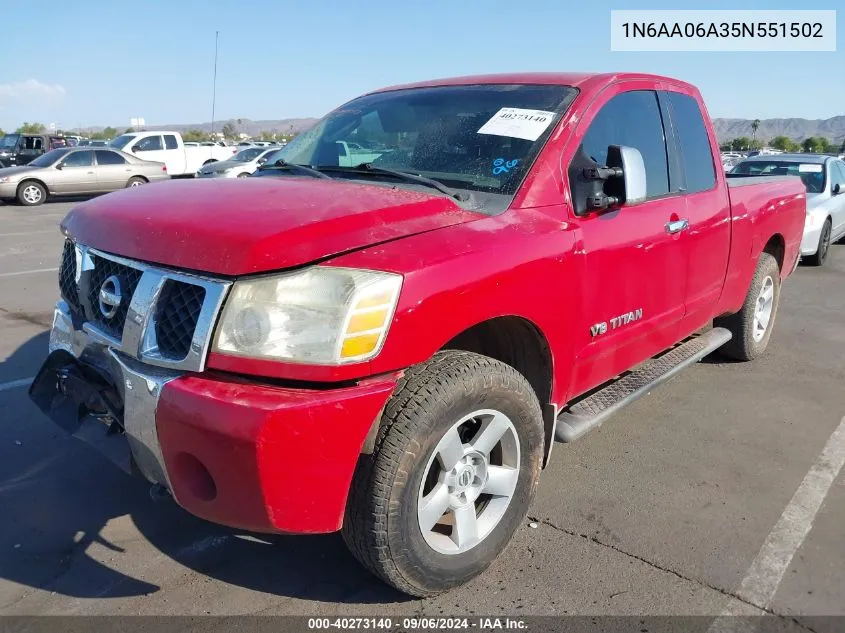 2005 Nissan Titan Se VIN: 1N6AA06A35N551502 Lot: 40273140