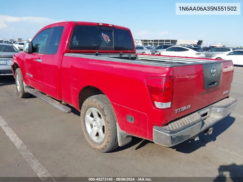 2005 Nissan Titan Se VIN: 1N6AA06A35N551502 Lot: 40273140