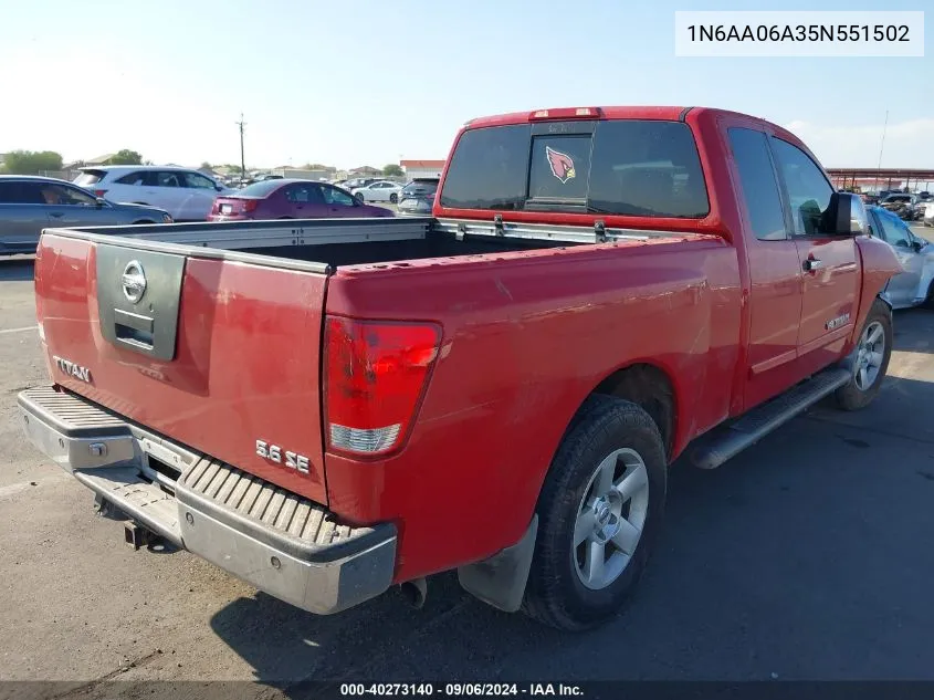 2005 Nissan Titan Se VIN: 1N6AA06A35N551502 Lot: 40273140