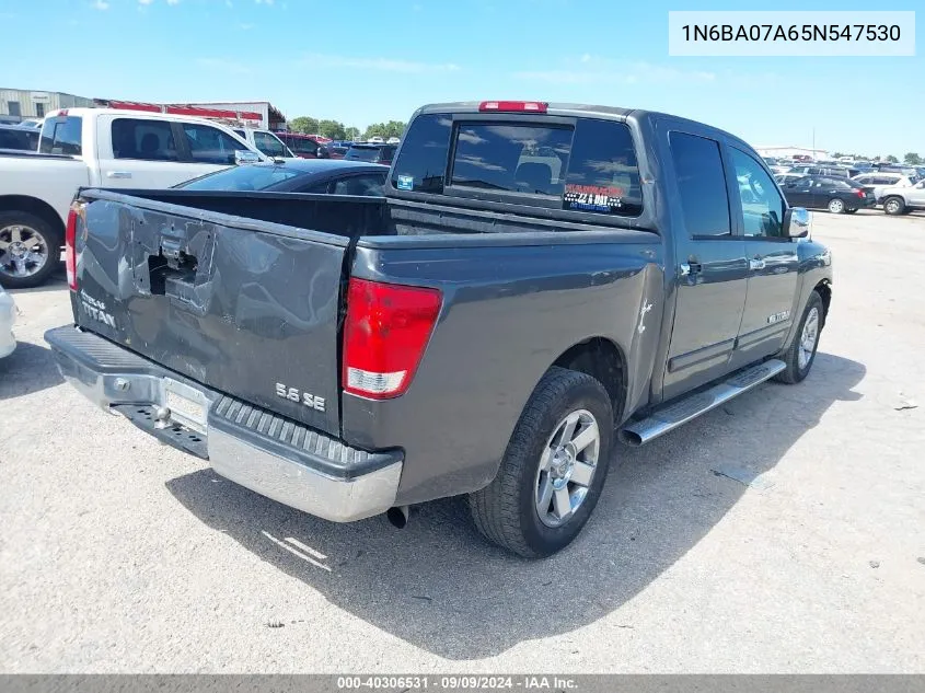 2005 Nissan Titan Se VIN: 1N6BA07A65N547530 Lot: 40306531