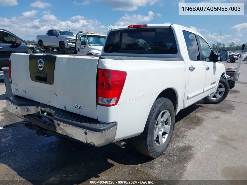 2005 Nissan Titan Se VIN: 1N6BA07A05N557003 Lot: 40346328