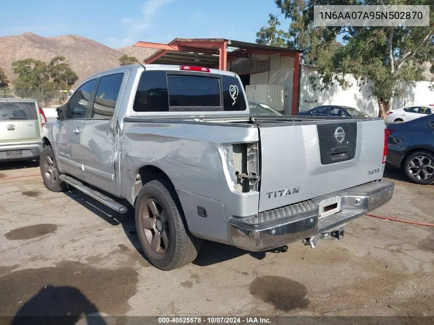 2005 Nissan Titan Se VIN: 1N6AA07A95N502870 Lot: 40525578