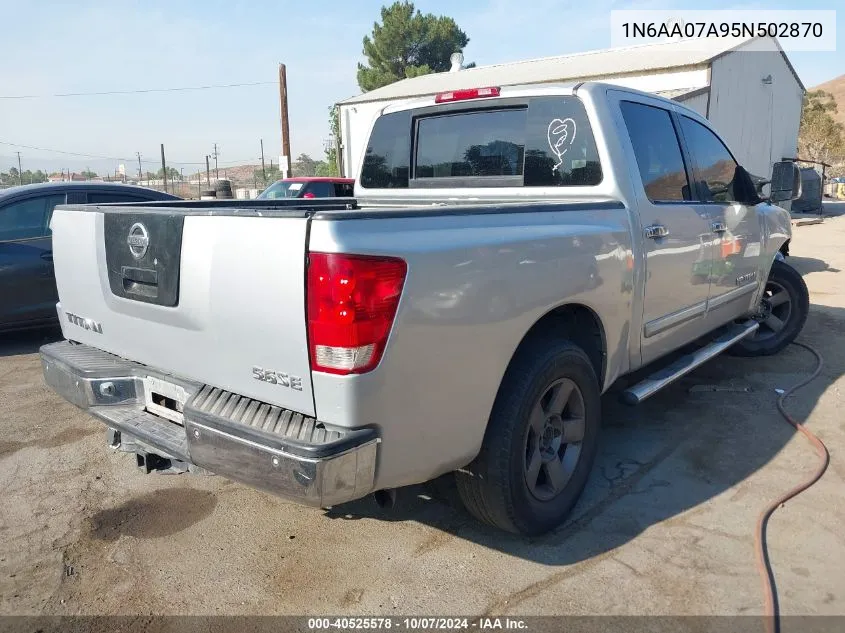 2005 Nissan Titan Se VIN: 1N6AA07A95N502870 Lot: 40525578