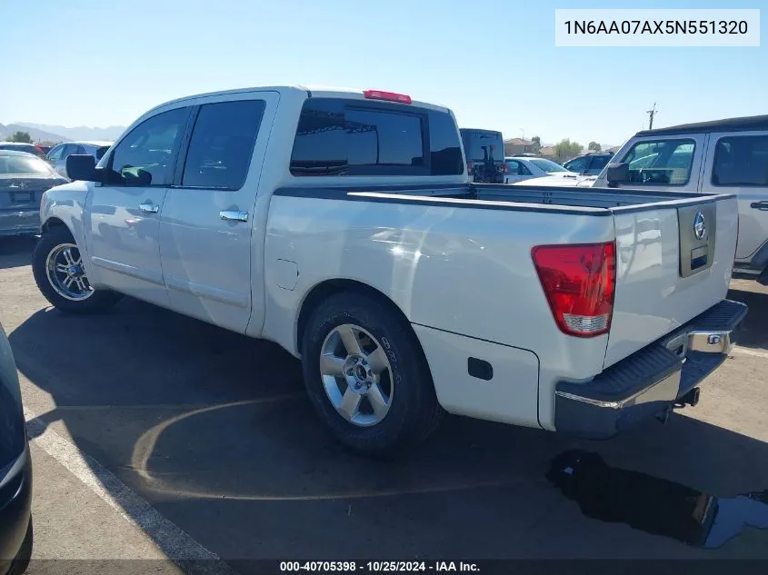 2005 Nissan Titan Se VIN: 1N6AA07AX5N551320 Lot: 40705398