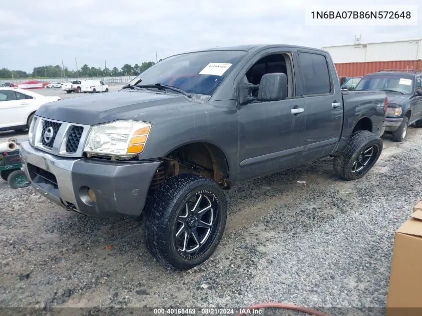 2006 Nissan Titan Se VIN: 1N6BA07B86N572648 Lot: 40168469