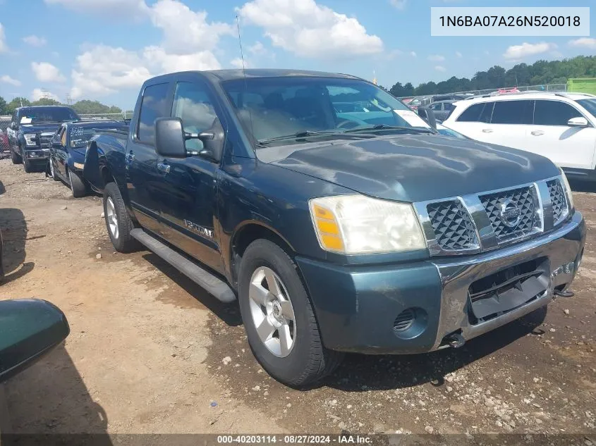 2006 Nissan Titan Se VIN: 1N6BA07A26N520018 Lot: 40203114