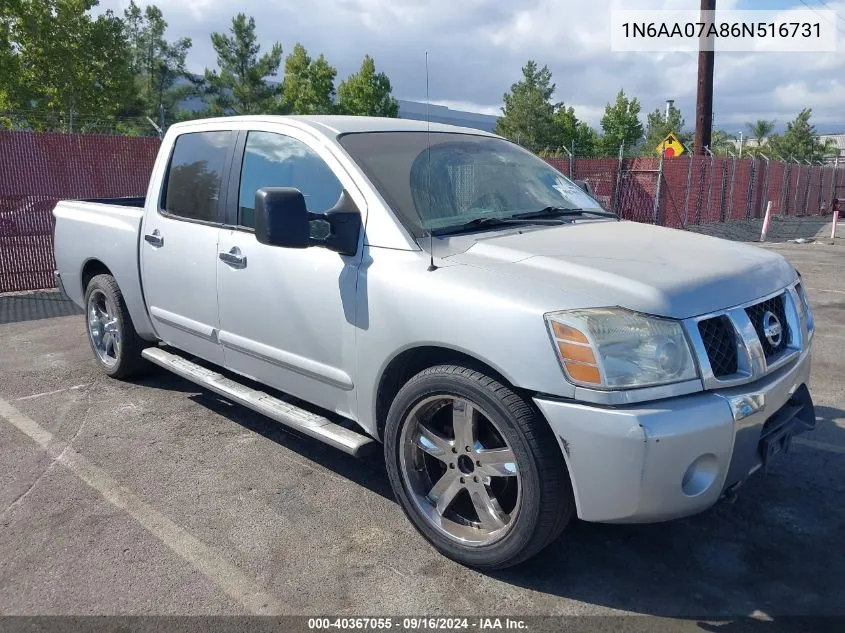 2006 Nissan Titan Se VIN: 1N6AA07A86N516731 Lot: 40367055