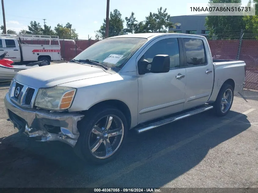 2006 Nissan Titan Se VIN: 1N6AA07A86N516731 Lot: 40367055