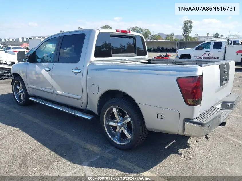 2006 Nissan Titan Se VIN: 1N6AA07A86N516731 Lot: 40367055