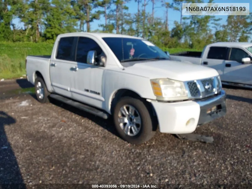 2006 Nissan Titan Le VIN: 1N6BA07AX6N518193 Lot: 40393056