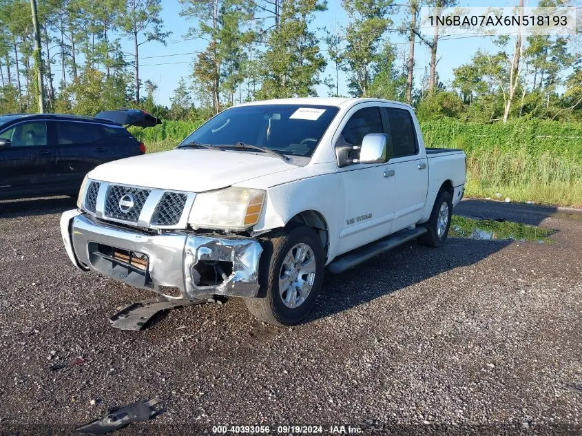 2006 Nissan Titan Le VIN: 1N6BA07AX6N518193 Lot: 40393056