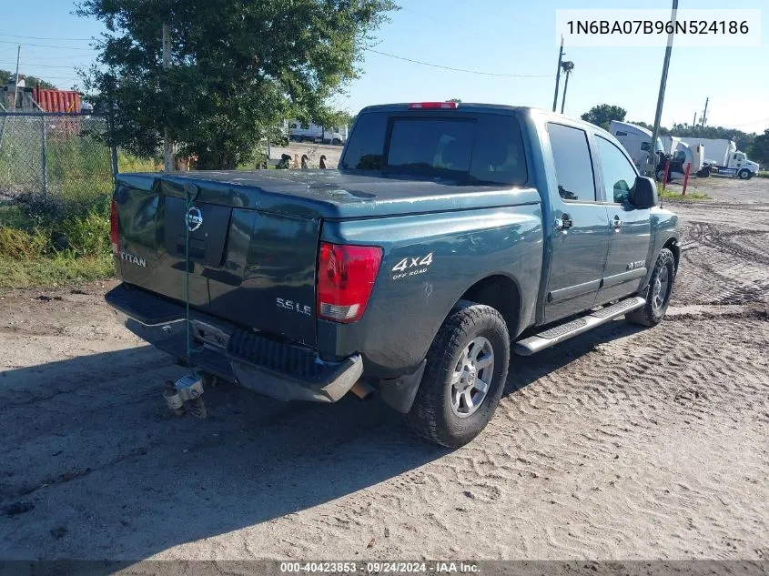 2006 Nissan Titan Xe/Se/Le VIN: 1N6BA07B96N524186 Lot: 40423853