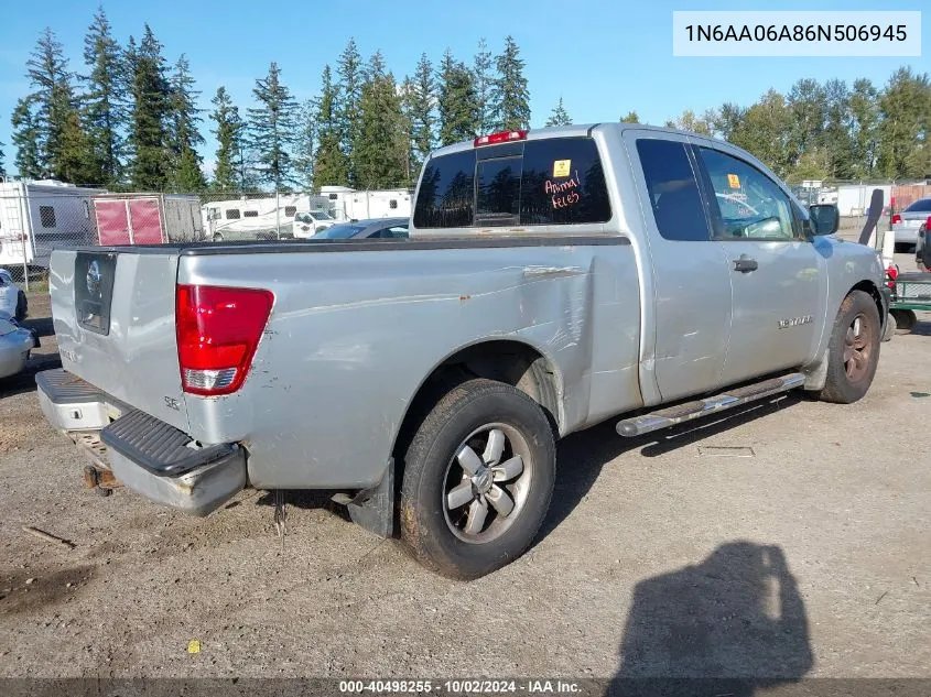 2006 Nissan Titan Xe VIN: 1N6AA06A86N506945 Lot: 40498255