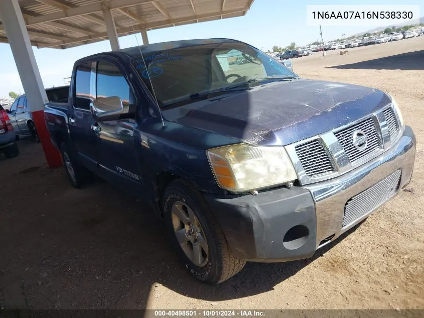 2006 Nissan Titan Se VIN: 1N6AA07A16N538330 Lot: 40498501