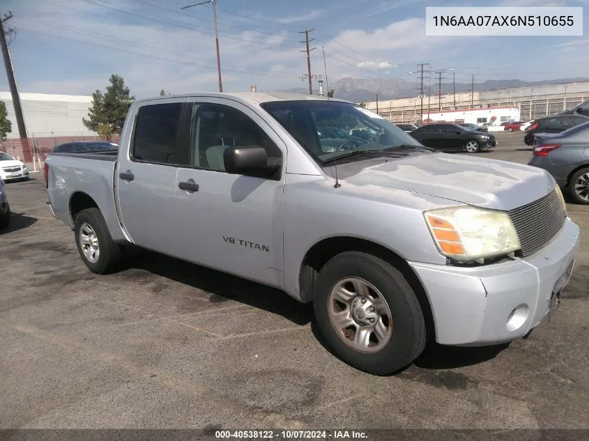 2006 Nissan Titan Xe VIN: 1N6AA07AX6N510655 Lot: 40538122