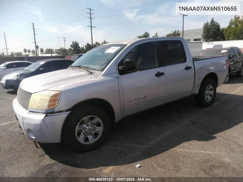 2006 Nissan Titan Xe VIN: 1N6AA07AX6N510655 Lot: 40538122