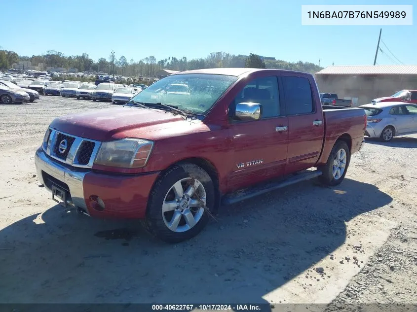 2006 Nissan Titan Le VIN: 1N6BA07B76N549989 Lot: 40622767