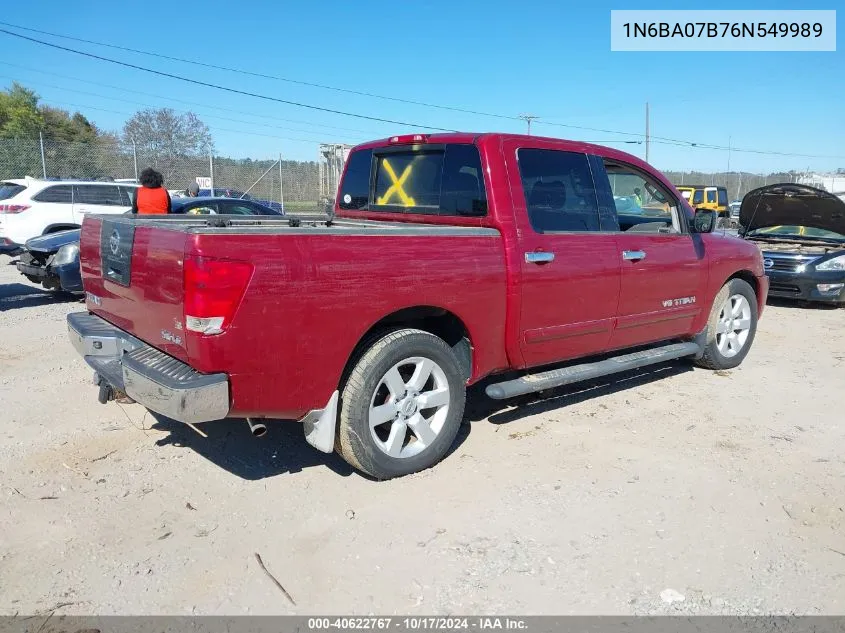 2006 Nissan Titan Le VIN: 1N6BA07B76N549989 Lot: 40622767