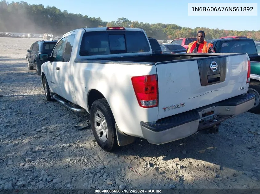 2006 Nissan Titan Xe VIN: 1N6BA06A76N561892 Lot: 40685658